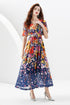 Vintage Floral Chiffon Bohemian V-Neck Long Maxi Dress